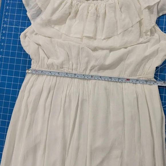 White Off-Shoulder Ruffle Maxi Dress | Elastic Waist & Tiered Hem - Picture 8 of 9